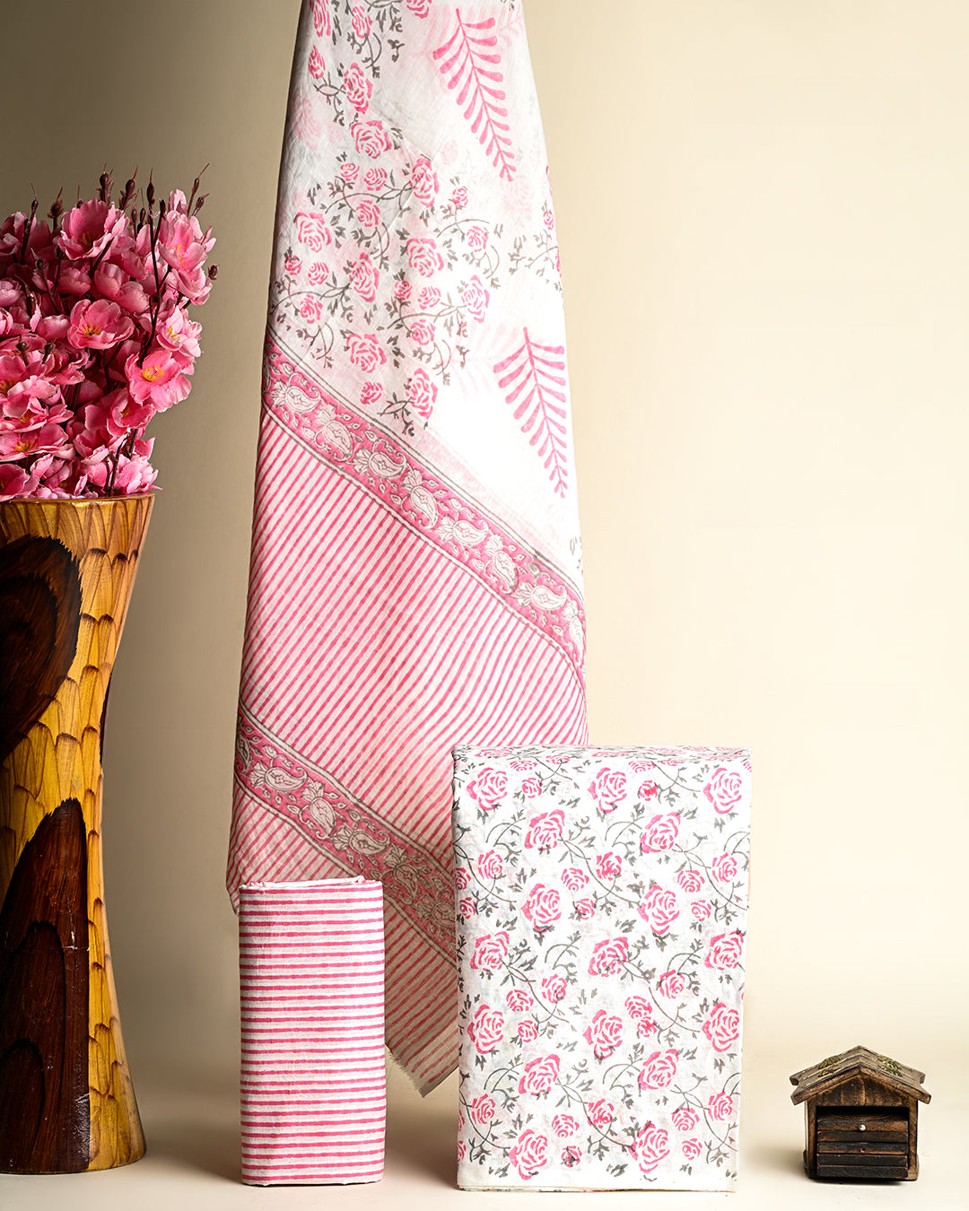 Elegant Pink Hand Block Print Cotton Suit With Cotton Dupatta(BSCOTMU02)