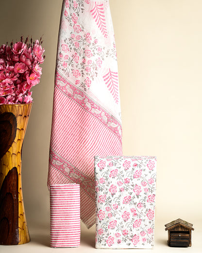 Elegant Pink Hand Block Print Cotton Suit With Cotton Dupatta(BSCOTMU02)