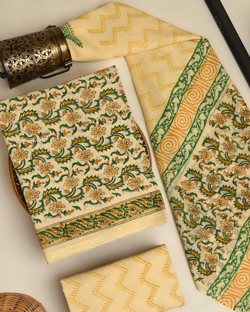 Graceful Sanganeri Hand Block Print Cotton Suit Sets With Cotton Dupatta  CFCOTMU60