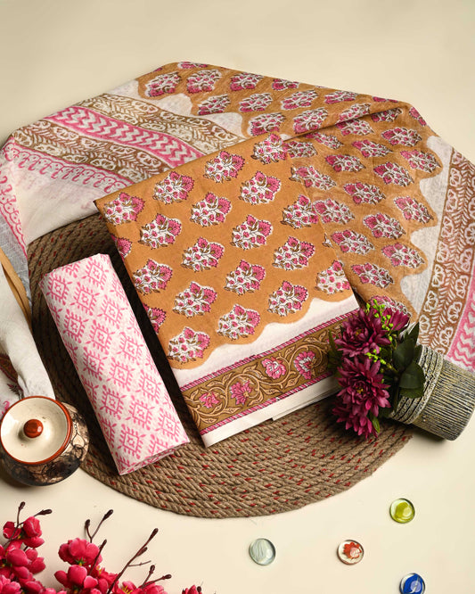 Adorable Sanganeri Printed Cotton Suit With Lilen Dupatta CFLID09