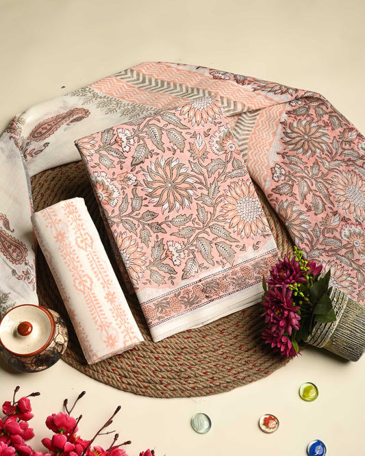 Adorable Sanganeri Printed Cotton Suit With Lilen Dupatta CFLID13