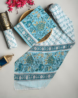 New Blue Sanganeri Hand Block Print Cotton Suit Sets With Cotton Dupatta CFCOTMU74