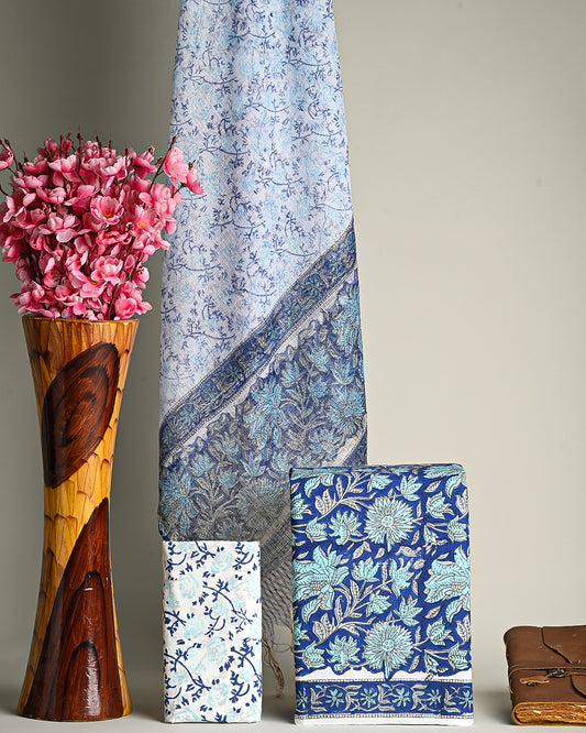 Exclusive  Blue Hand Block Print Cotton Suit With Kota Dupatta(BSCOTKO02)