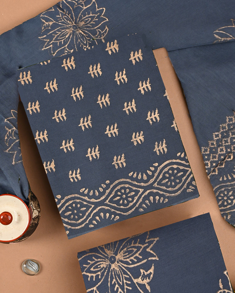 New Exclusive Gold print Cotton Suit With Cotton Dupatta (BSCOTMU59)