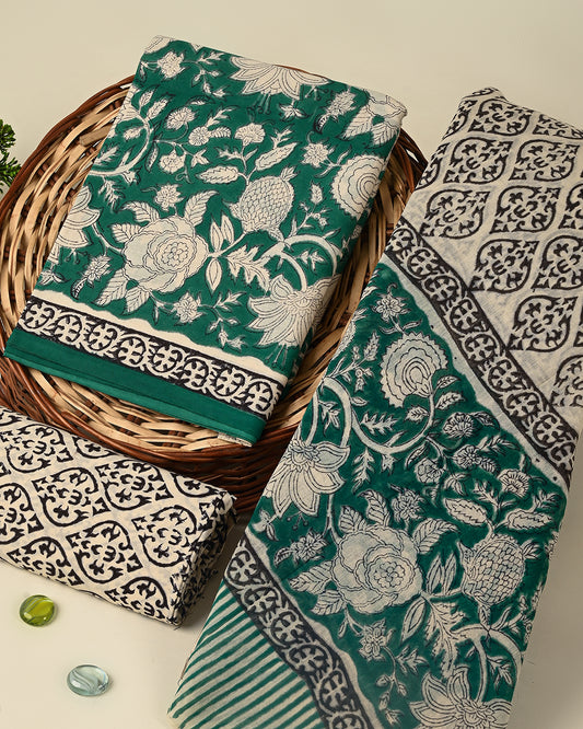 Premium Sanganeri Printed  Cotton Suit With Cotton Dupatta (BSCOTMU99)
