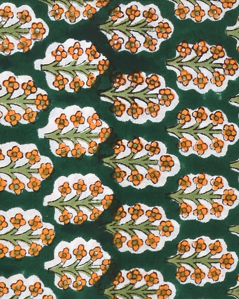 New Green Sanganeri Rapid Printed Cotton Suit With Chiffon Dupatta CFCOTCH32