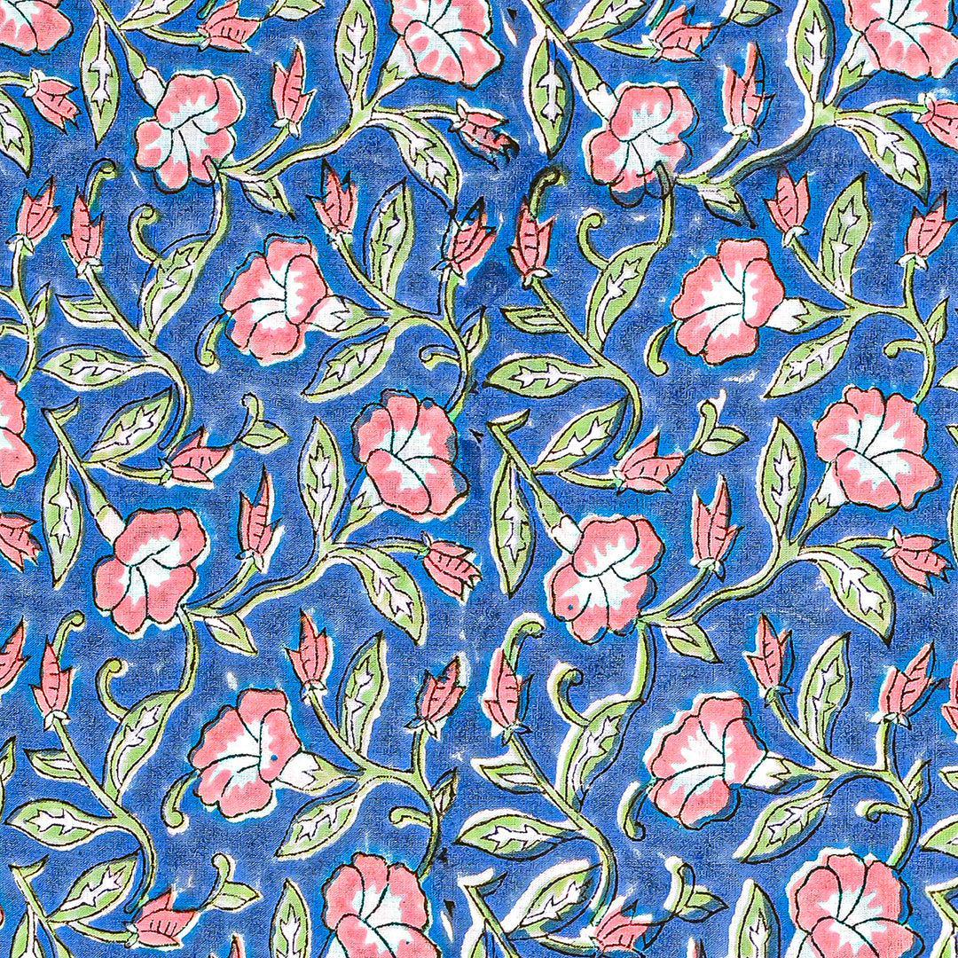 Premium Blue With Pink Floral Sanganeri Print Cotton Suit With Chiffon Dupatta (BSCOTCH01)