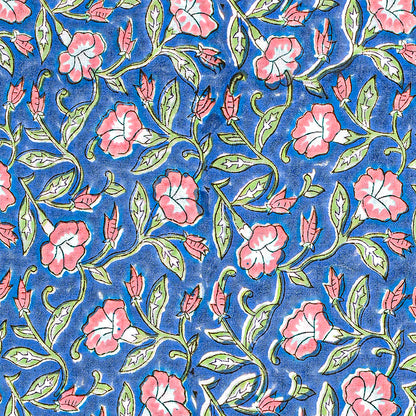 Premium Blue With Pink Floral Sanganeri Print Cotton Suit With Chiffon Dupatta (BSCOTCH01)