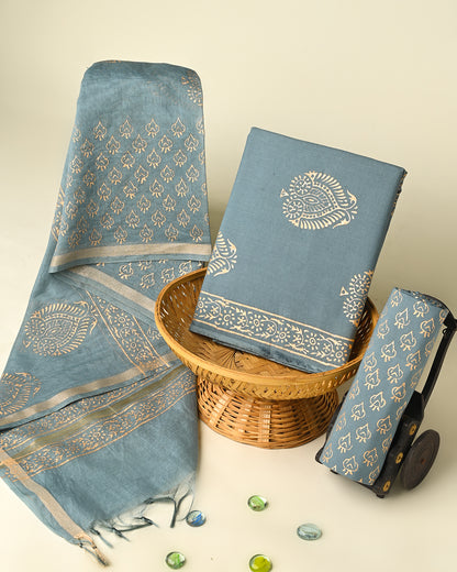 Hand Block Printed Cotton Suit With Chnaderi Dupatta BSCD02