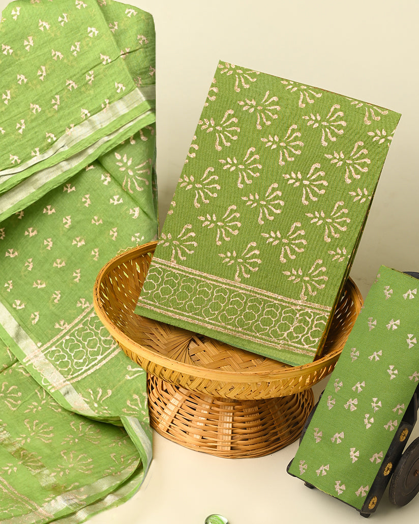 Hand Block Printed Cotton Suit With Chnaderi Dupatta BSCD01