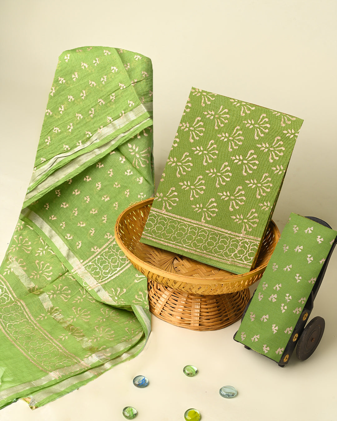 Hand Block Printed Cotton Suit With Chnaderi Dupatta BSCD01