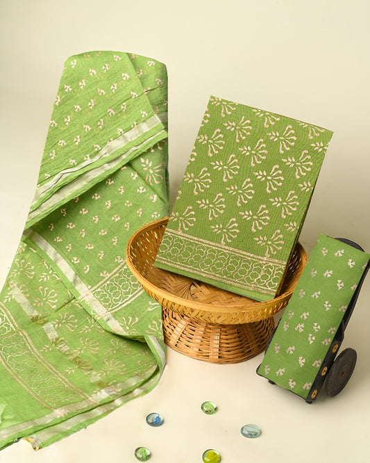 Hand Block Printed Cotton Suit With Chnaderi Dupatta BSCD01