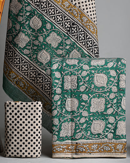 Classic Green Hand Block Printed Cotton Suit With Cotton Dupatta (BSCOTMU04)