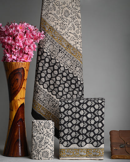 Premium Black Pigment Hand Block Printed Cotton Suit With Cotton Dupatta BSCOTMU19