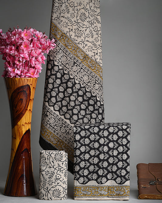 Premium Black Pigment Hand Block Printed Cotton Suit With Cotton Dupatta BSCOTMU19