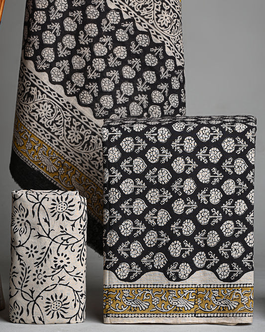 Premium Black Pigment Hand Block Printed Cotton Suit With Cotton Dupatta BSCOTMU19