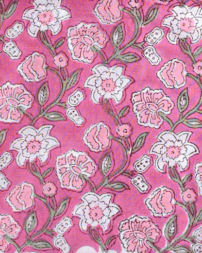 Premium Pink With White Floral Sanganeri Print Cotton Suit With Chiffon Dupatta (BSCOTCH31)