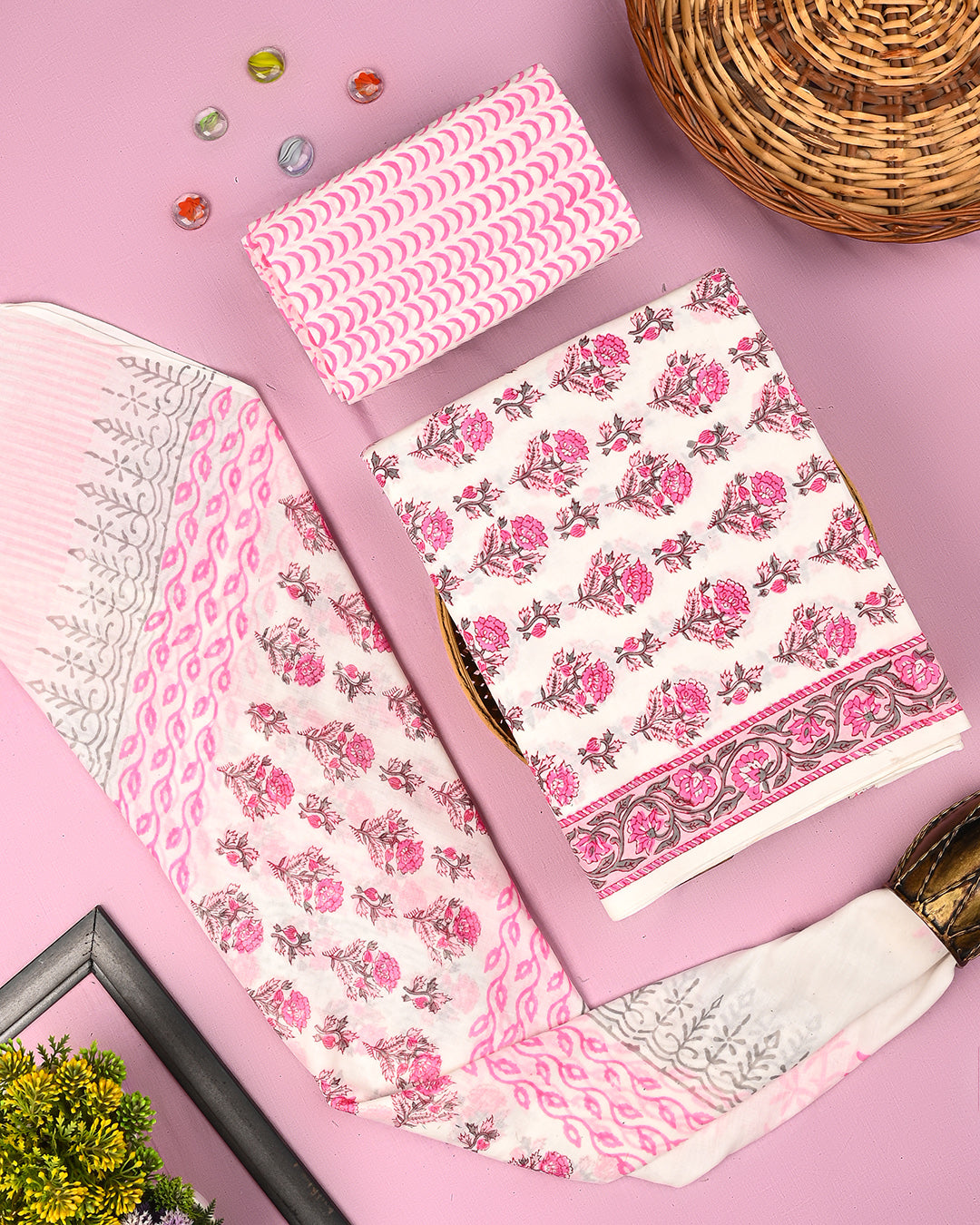 Elegant Sanganeri Printed  Cotton Suit With Cotton Dupatta (BSCOTMU76)