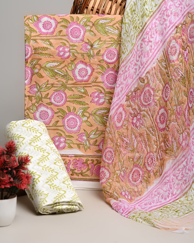 New   Premium Sanganeri Rapid Printed Cotton Suit With Chiffon Dupatta CFCOTCH24