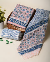 Pink and Blue Floral Sanganeri Hand Block Print Cotton Suit Sets With Cotton Dupatta CFCOTMU47