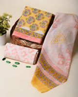 Exclusive Yellow Sanganeri Hand Block Print Cotton Suit Sets With Cotton Dupatta CFCOTMU32