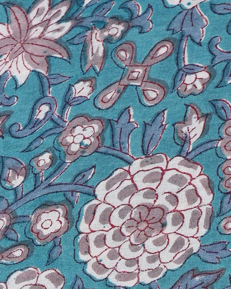 Blue and Red Floral Sanganeri Hand Block Print Cotton Suit Sets With Cotton Dupatta CFCOTMU53