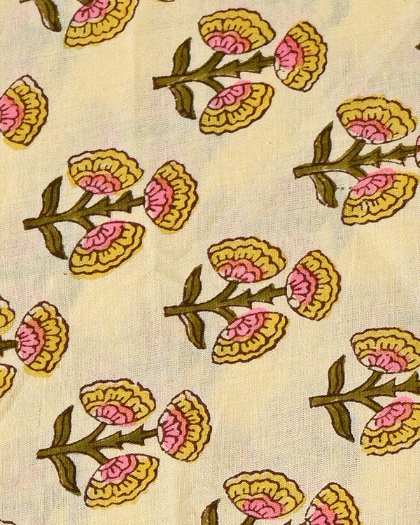 New Yellow Booti Sanganeri Hand Block Print Cotton Suit Sets With Cotton Dupatta CFCOTMU28