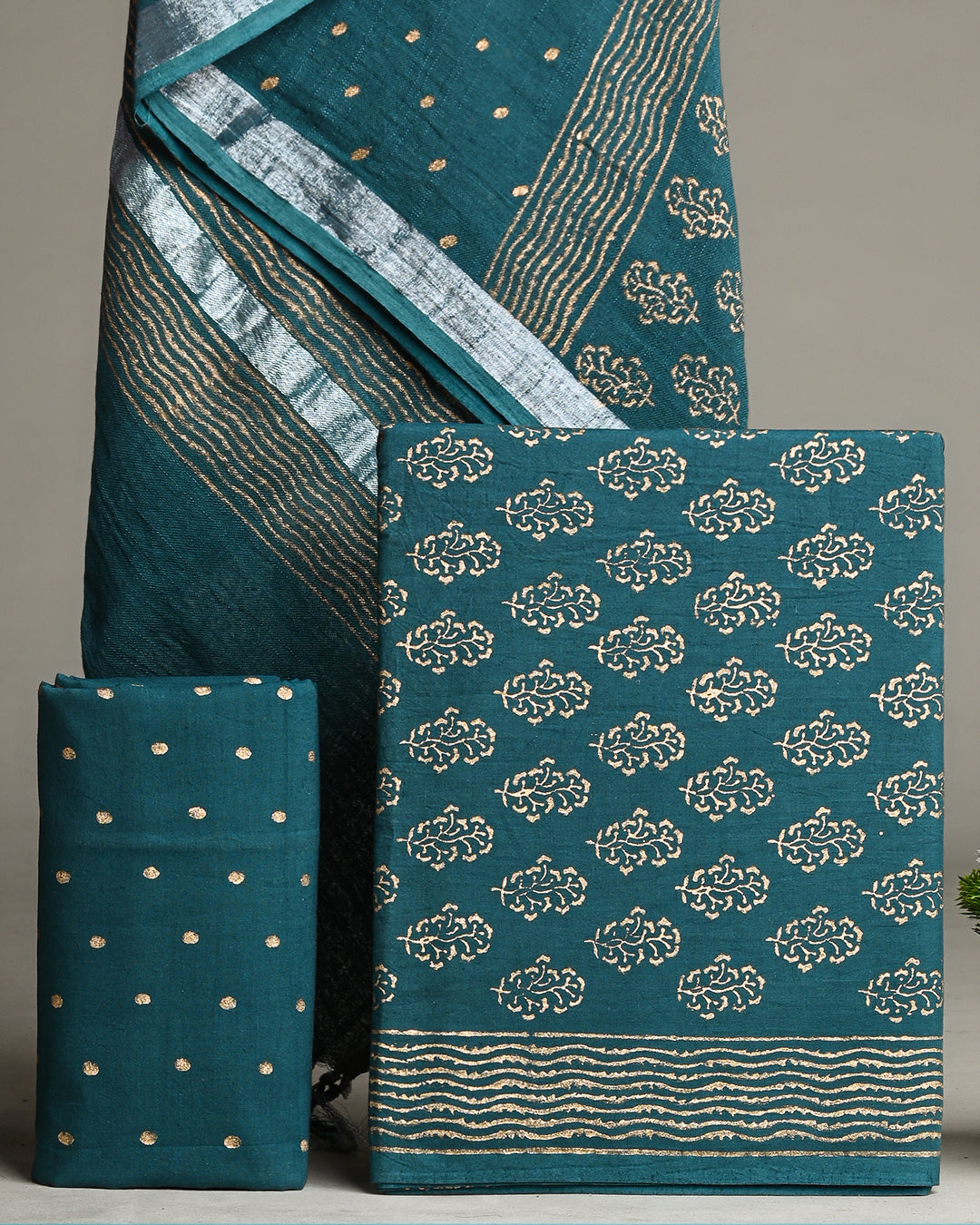 Premium Hand Block Printed Cotton Suit With Linen Dupatta BSLID34