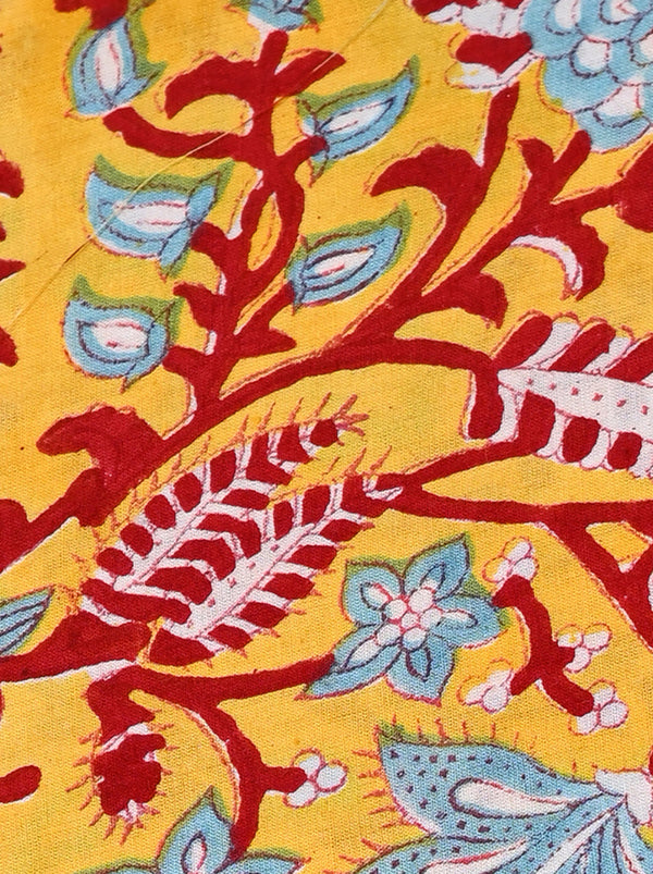 Premium Yellow and Red Floral  Sanganeri Print Cotton Suit With Kota Doria Dupatta CFCOTKO27
