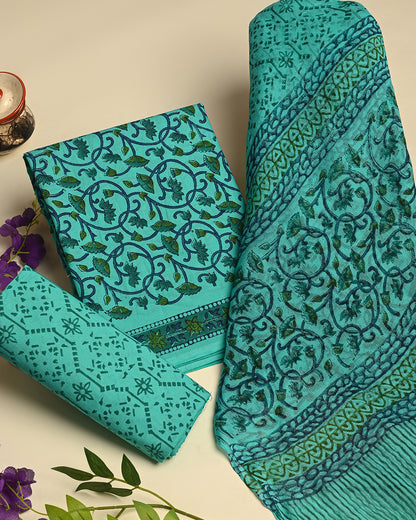 Premium Hand Block Print Cotton BSCOTCH38With Chiffon Dupatta (BSCOTCH38)