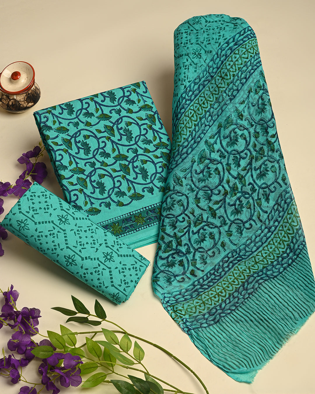Premium Hand Block Print Cotton BSCOTCH38With Chiffon Dupatta (BSCOTCH38)