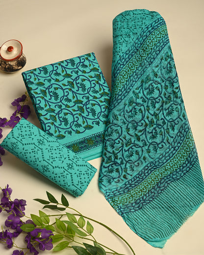 Premium Hand Block Print Cotton BSCOTCH38With Chiffon Dupatta (BSCOTCH38)
