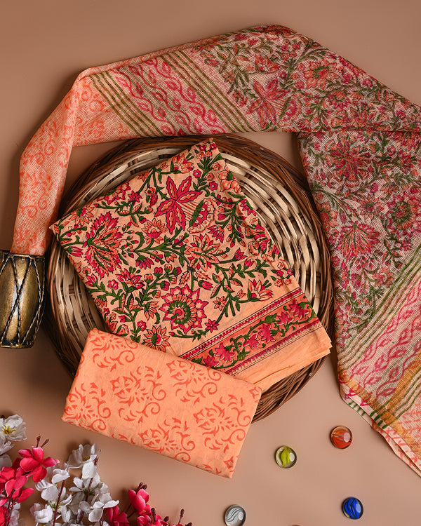 Traditional Hand Block Print Cotton Sets With Kota Dupatta CFCOTKO05