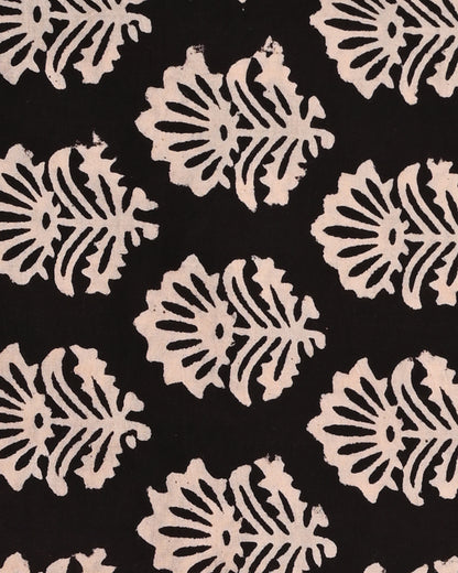 Traditional Brown With Black Boota Hand Block Printed Cotton Suit With Chiffon Dupatta (BSCOTCH02)