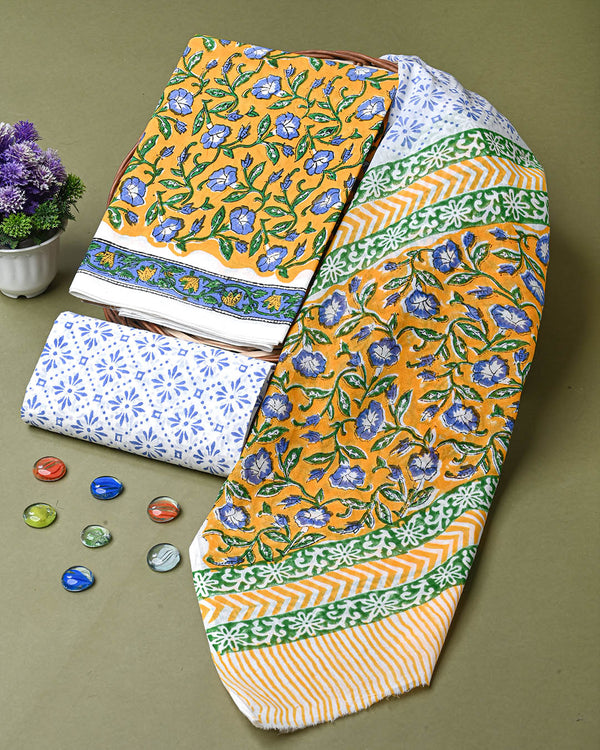 NewSanganeri Hand Block Print Cotton Suit Sets With Cotton Dupatta CFCOTMU77