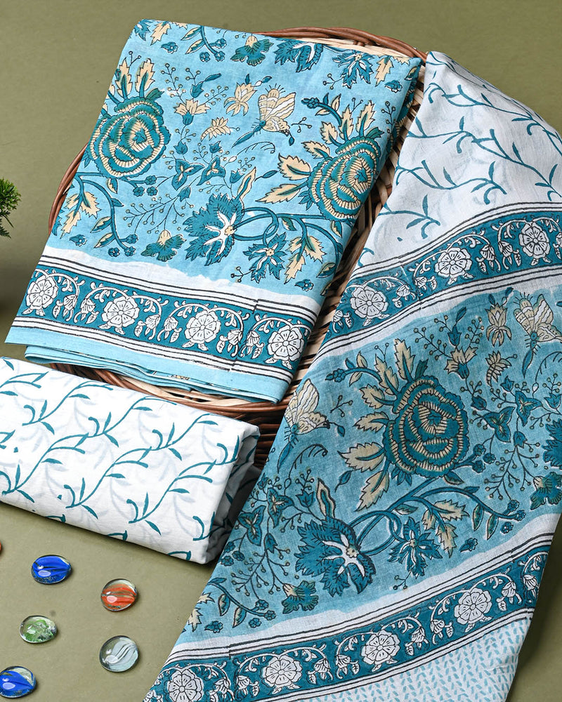 NewSanganeri Hand Block Print Cotton Suit Sets With Cotton Dupatta CFCOTMU74