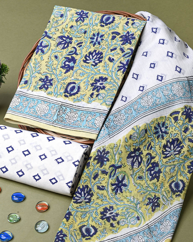 Sanganeri Hand Block Print Cotton Suit Sets With Cotton Dupatta CFCOTMU70