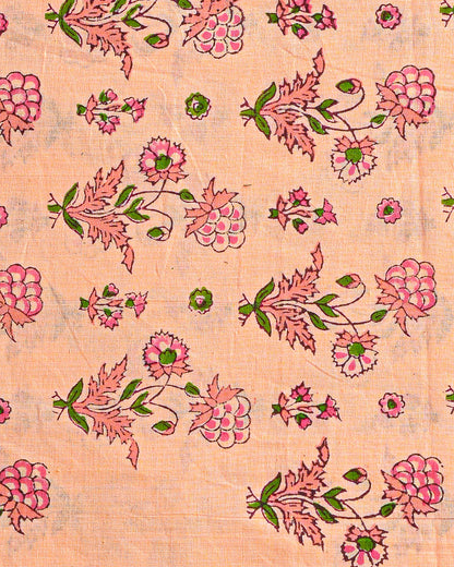 Premium Peach Hand Block Printed Cotton Suit With Cotton Dupatta (BSCOTMU16)