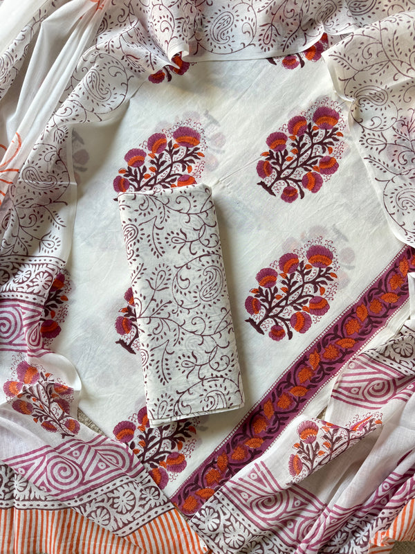 Floral Print Cotton Suit Sets With Cotton Dupatta CFCOTMU59