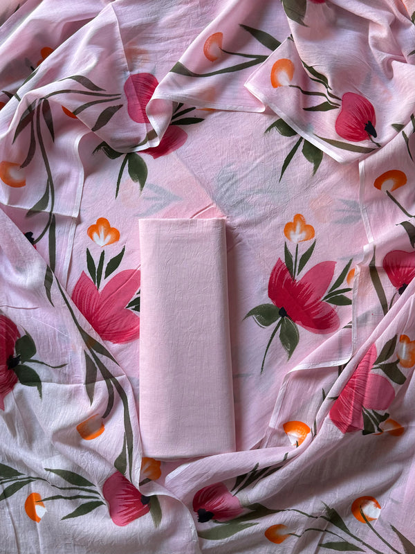 Pink Hand Block Print Cotton Suit Sets With Cotton Dupatta  CFCOTMU14