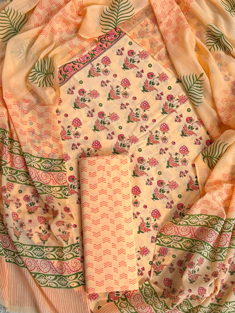 New Sanganeri Hand Block Print Cotton Suit Sets With Cotton Dupatta  COCOTMU16