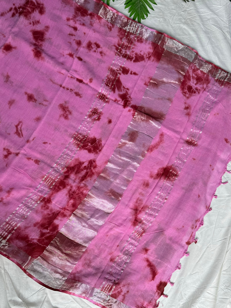 Traditional Pink  Bagru Print Lilen Saree CFLICS16