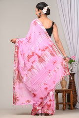 Traditional Pink  Bagru Print Lilen Saree CFLICS16