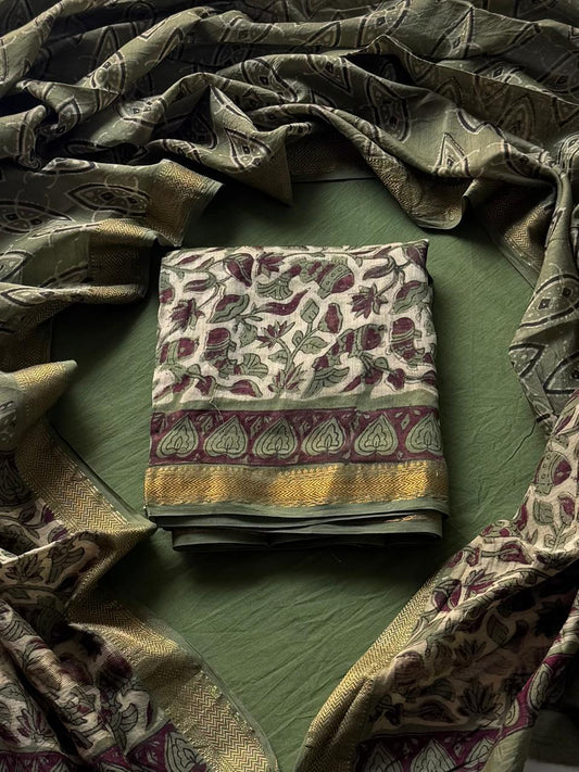 Maheshwari Silk Ajrakh Suits In Vanaspati Pomegranate Peel Dye ( BSAJ10 )