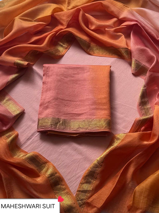 Exclusive Tie And Dye Print Maheshwari Unstitched Silk Suit (BSMAHMA118)