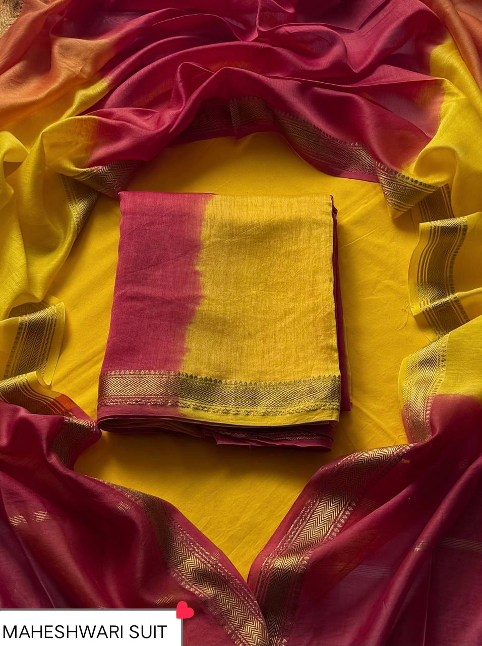 Luxury Tie And Dye Print Maheshwari Unstitched Silk Suit (BSMAHMA122)