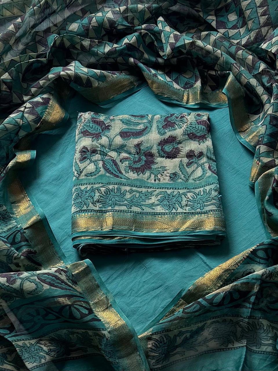 Maheshwari Silk Ajrakh Suits In Vanaspati Pomegranate Peel Dye ( BSAJ29 )