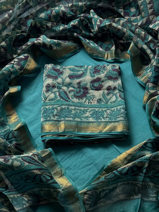 Maheshwari Silk Ajrakh Suits In Vanaspati Pomegranate Peel Dye ( BSAJ29 )