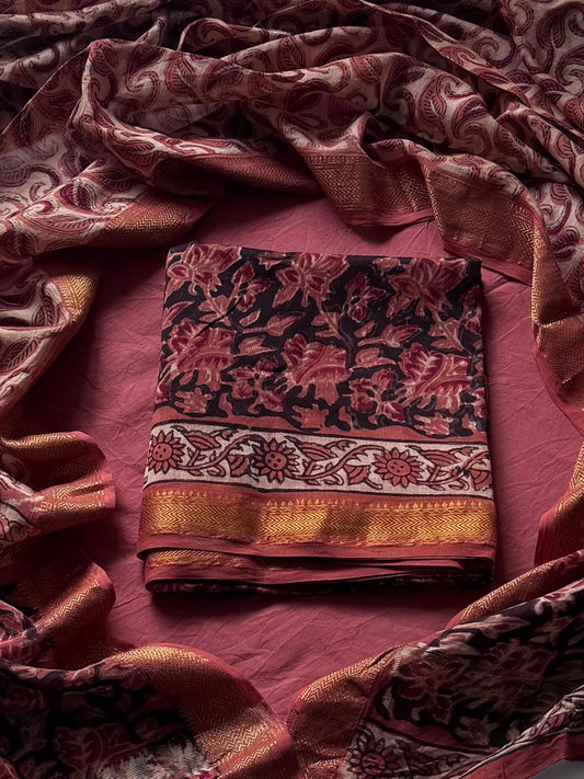 Maheshwari Silk Ajrakh Suits In Vanaspati Pomegranate Peel Dye (BSAJ36)