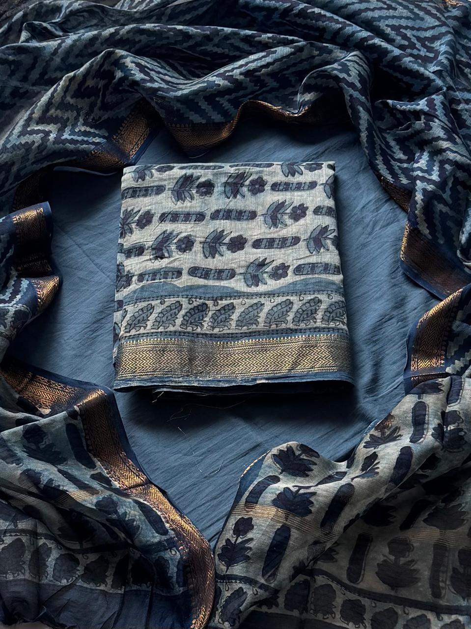Maheshwari Silk Ajrakh Suits In Vanaspati Pomegranate Peel Dye (BSAJ41)